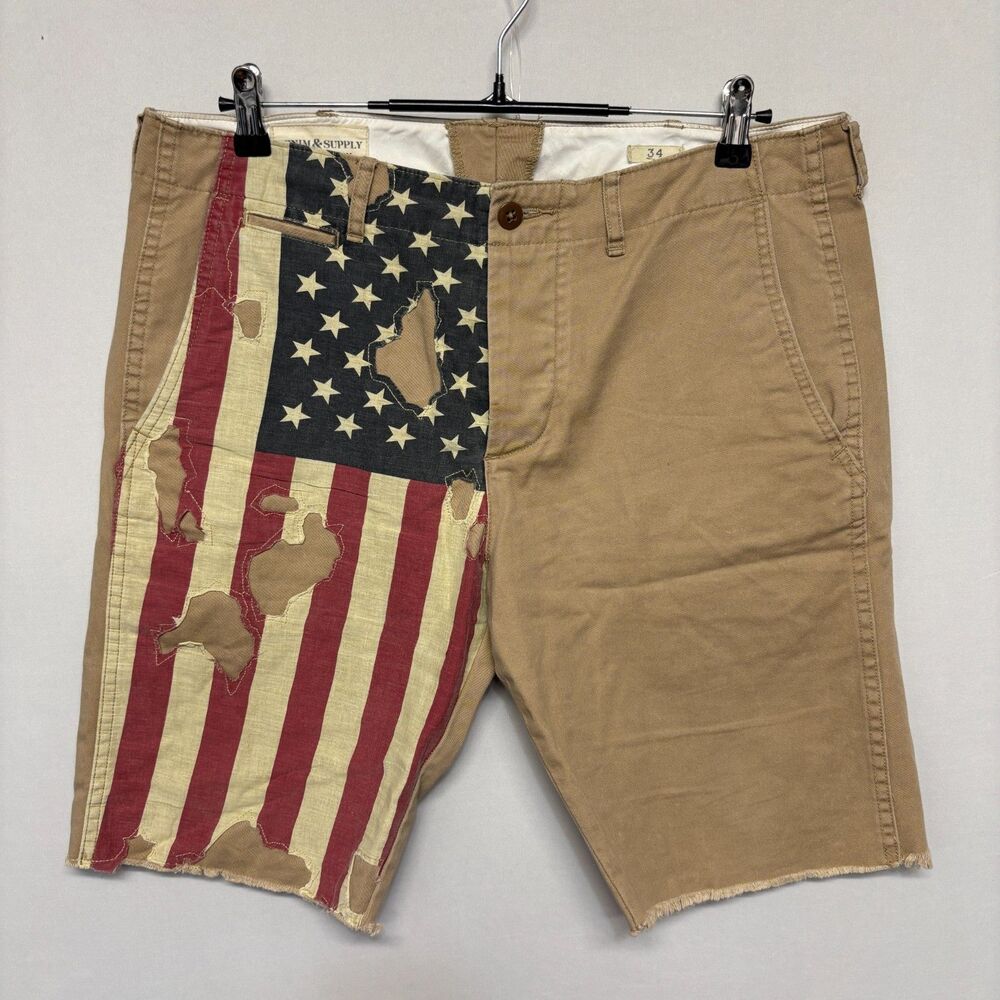 Denim & Supply Ralph Lauren Men Size 34 American Flag Patchwork Shorts D134 -25